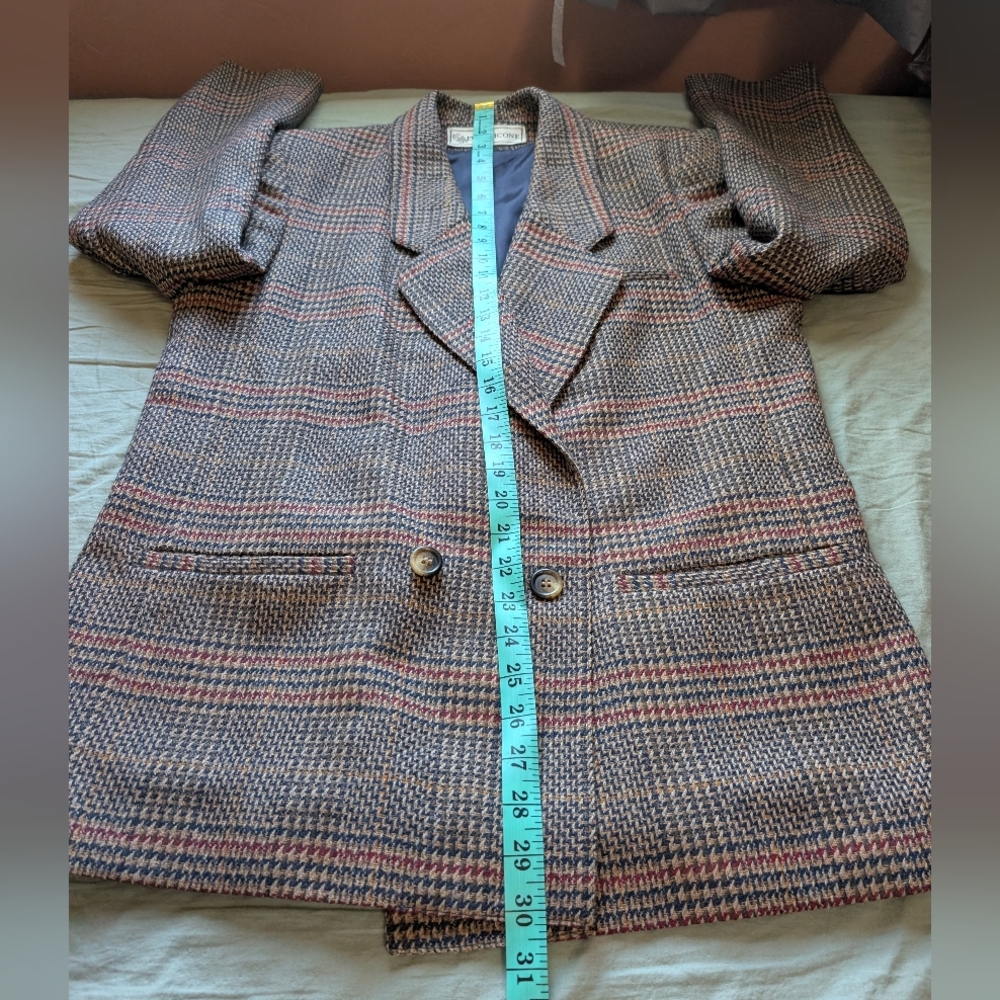 Vintage Evan Picone 2 Piece Plaid Wool Suit Set Skirt/Blazer W10 Red/Browns - Picture 13 of 16